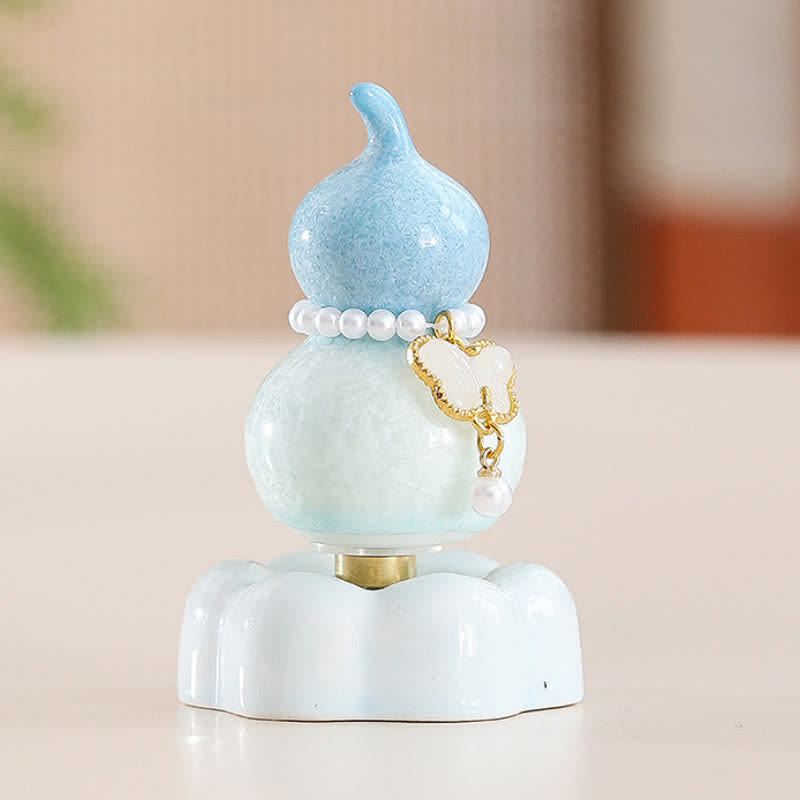 Buddha Stones Zucca a forma di farfalla in ceramica girevole, decorazione per uno stile di vita consapevole. - Zucca Farfalla azzurra + bianca + base blu - image 19
