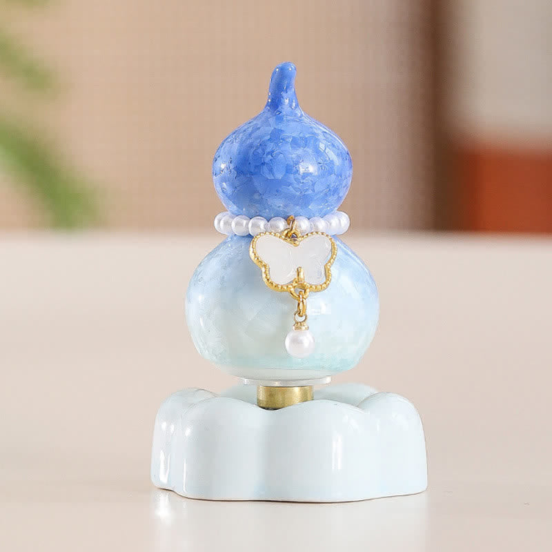 Buddha Stones Zucca a forma di farfalla in ceramica girevole, decorazione per uno stile di vita consapevole. - Zucca Blu scuro + Farfalla bianca + Base blu - image 24