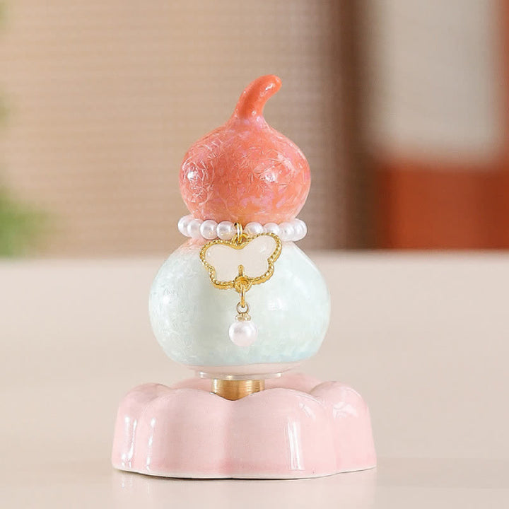 Buddha Stones Zucca a forma di farfalla in ceramica girevole, decorazione per uno stile di vita consapevole. - Zucca arancione + Farfalla bianca + Base rosa - image 22