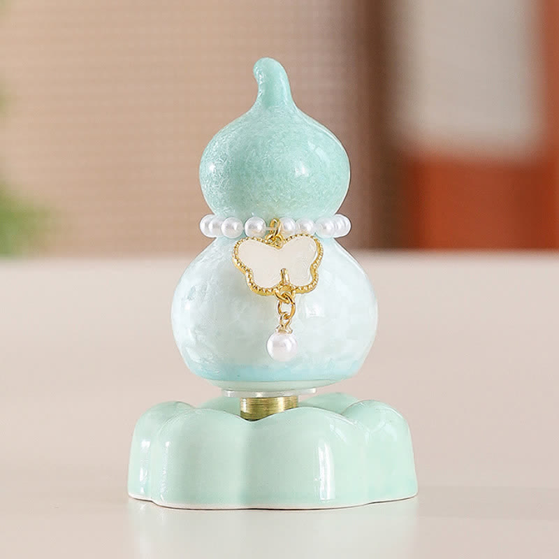 Buddha Stones Zucca a forma di farfalla in ceramica girevole, decorazione per uno stile di vita consapevole. - Zucca Verde + Farfalla Bianca + Base Verde - image 25