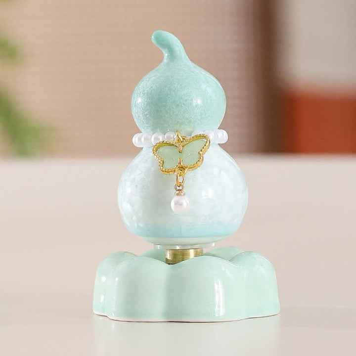 Buddha Stones Zucca a forma di farfalla in ceramica girevole, decorazione per uno stile di vita consapevole. - Verde zucca + Farfalla verde chiaro + Base verde - image 12