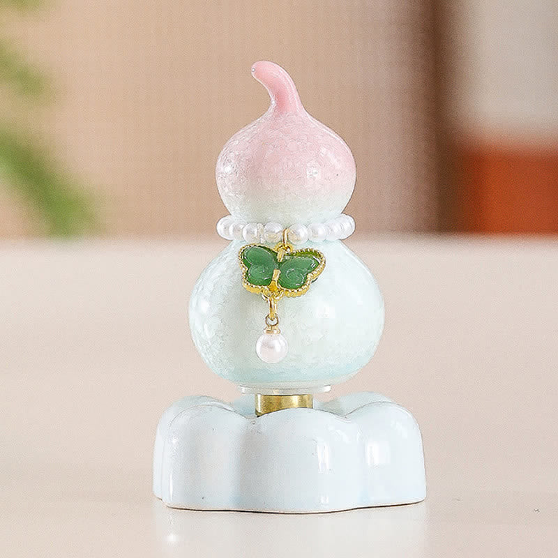 Buddha Stones Zucca a forma di farfalla in ceramica girevole, decorazione per uno stile di vita consapevole. - Zucca Rosa + Farfalla Verde Scuro + Base Rosa - image 16