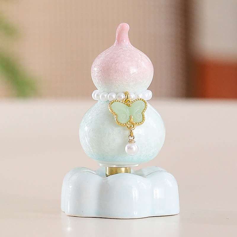 Buddha Stones Zucca a forma di farfalla in ceramica girevole, decorazione per uno stile di vita consapevole. - Zucca rosa + Farfalla verde chiaro + Base rosa - image 11
