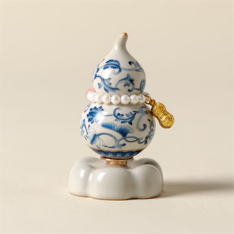 Buddha Stones Zucca girevole in ceramica blu e bianca a forma di loto, decorazione per uno stile di vita consapevole. - image 2