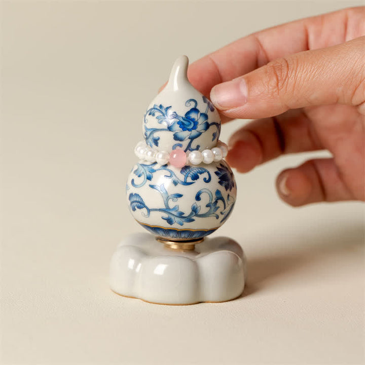 Buddha Stones Zucca girevole in ceramica blu e bianca a forma di loto, decorazione per uno stile di vita consapevole. - image 4
