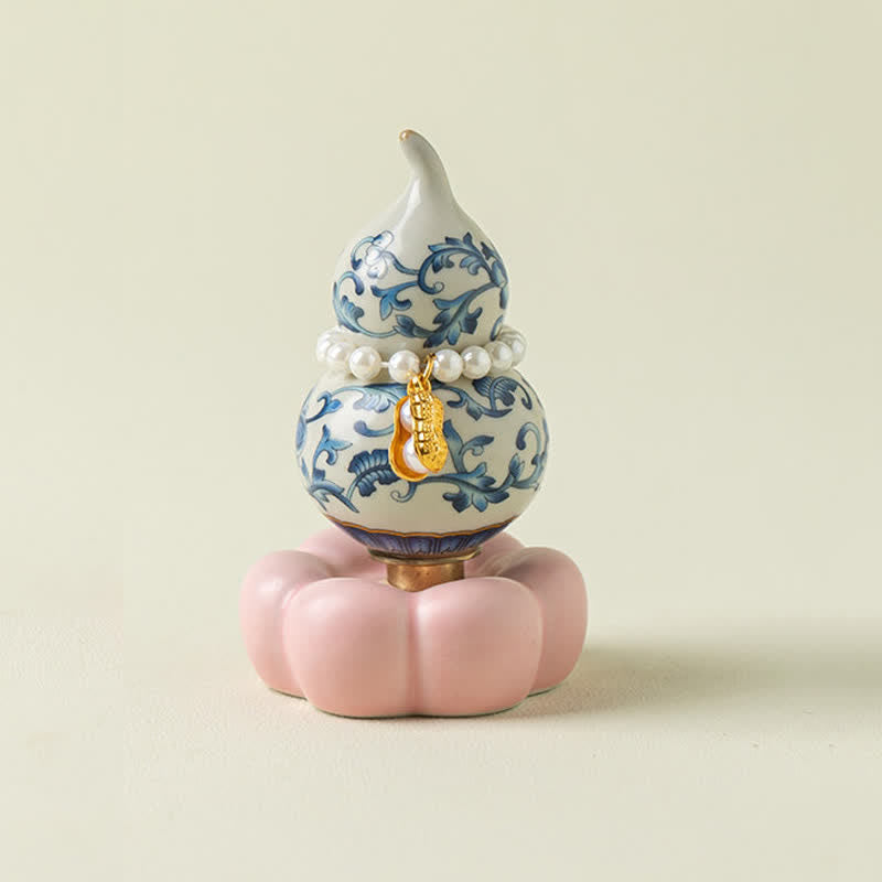 Buddha Stones Zucca girevole in ceramica blu e bianca a forma di loto, decorazione per uno stile di vita consapevole. - Base rosa, circa 4,8 cm × 4,8 cm × 8,5 cm - image 8
