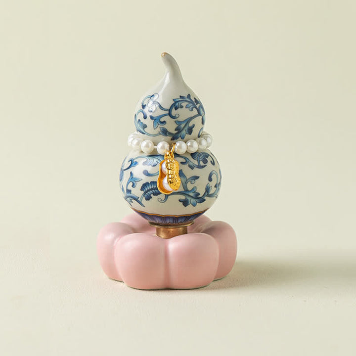 Buddha Stones Zucca girevole in ceramica blu e bianca a forma di loto, decorazione per uno stile di vita consapevole. - Base rosa, circa 4,8 cm × 4,8 cm × 8,5 cm - image 8