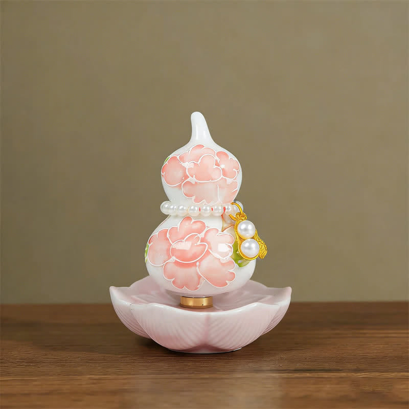 Buddha Stones Zucca di ceramica dipinta a mano a forma di peonia, simbolo di prosperità e vita consapevole. - Benedizione della peonia - Circa 6*8 cm (accessorio casuale) - image 1