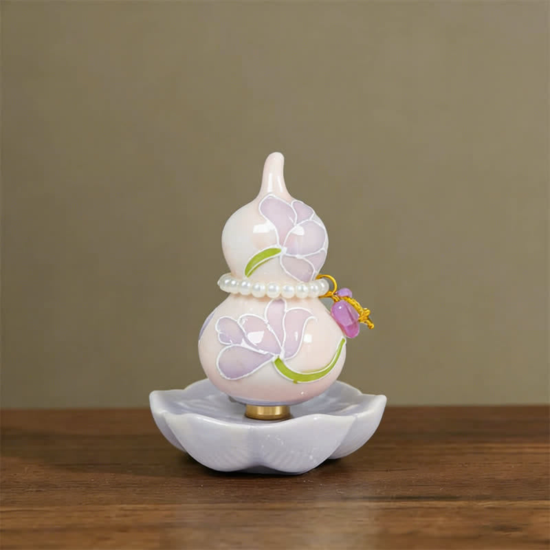 Buddha Stones Zucca di ceramica dipinta a mano a forma di peonia, simbolo di prosperità e vita consapevole. - Ciondolo a forma di loto viola - Circa 6*8 cm (accessorio casuale) - image 2