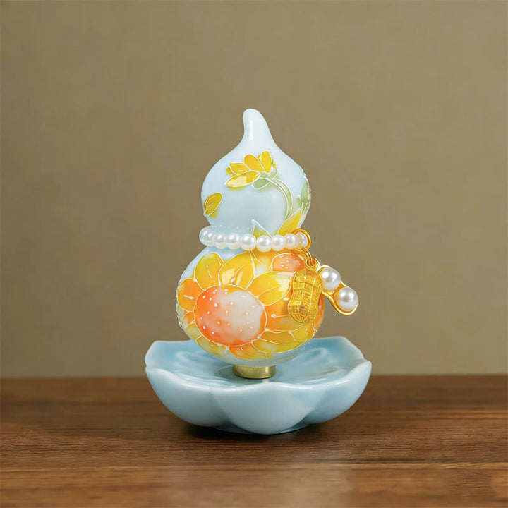 Buddha Stones Zucca di ceramica dipinta a mano a forma di peonia, simbolo di prosperità e vita consapevole. - Rivolto verso il sole in fiore - Circa 6*8 cm (accessorio casuale) - image 3