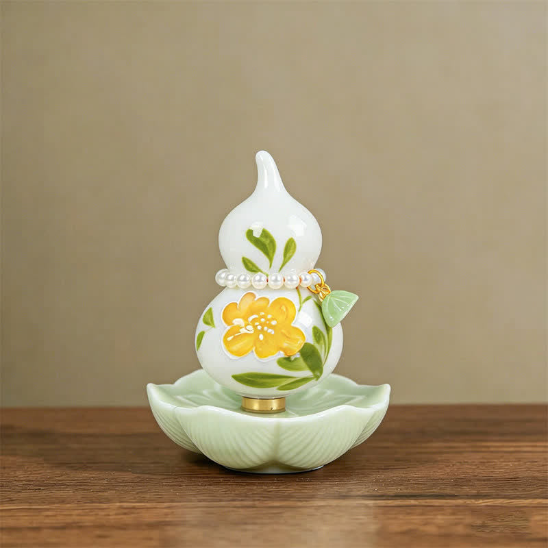 Buddha Stones Zucca di ceramica dipinta a mano a forma di peonia, simbolo di prosperità e vita consapevole. - Benedizione del mandarino dorato - Circa 6*8 cm (accessorio casuale) - image 4
