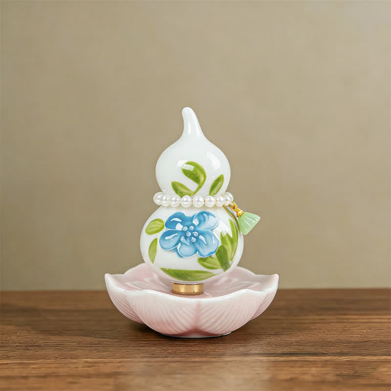 Buddha Stones Zucca di ceramica dipinta a mano a forma di peonia, simbolo di prosperità e vita consapevole. - Benedizione del Loto Blu - Circa 6*8 cm (accessorio casuale) - image 8