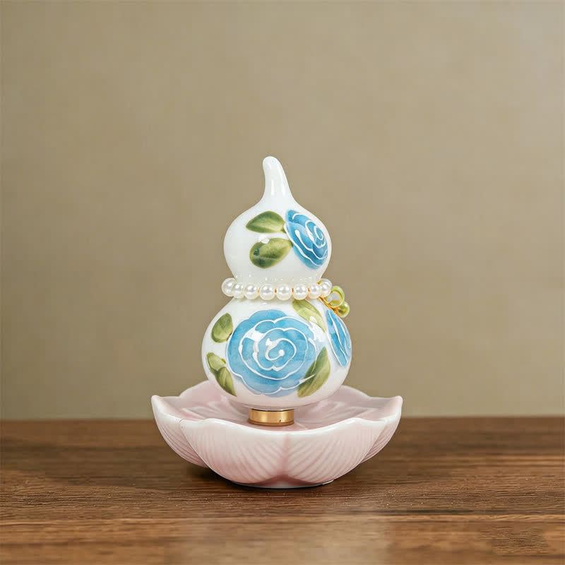 Buddha Stones Zucca di ceramica dipinta a mano a forma di peonia, simbolo di prosperità e vita consapevole. - Benedizione della Rosa Blu - Circa 6*8 cm (accessorio casuale) - image 9