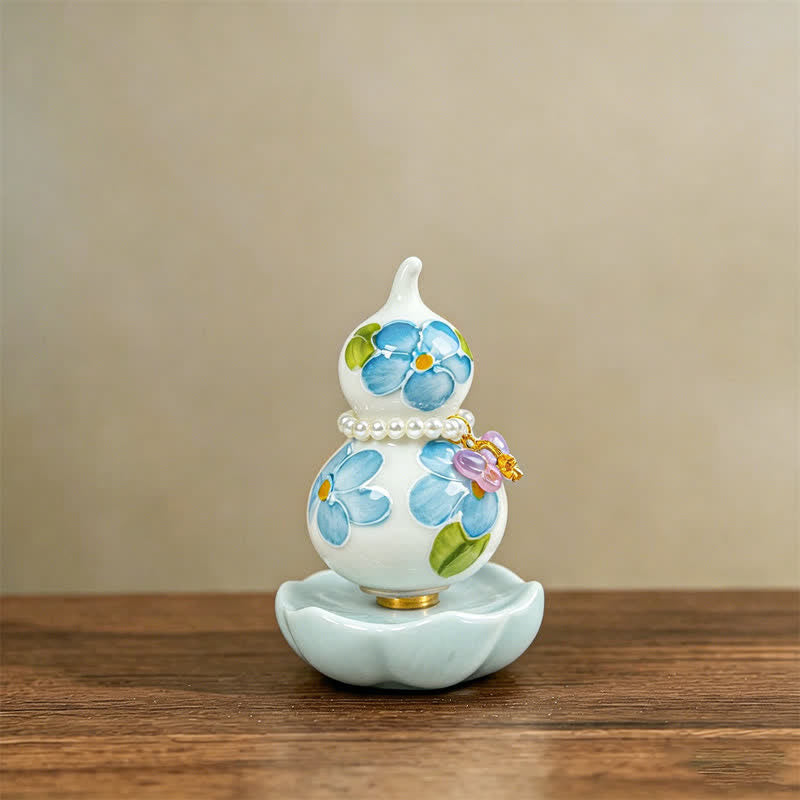 Buddha Stones Zucca di ceramica dipinta a mano a forma di peonia, simbolo di prosperità e vita consapevole. - Benedizione Blu Violetta - Circa 6*8 cm (accessorio casuale) - image 10