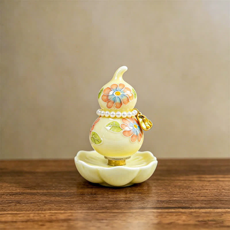 Buddha Stones Zucca di ceramica dipinta a mano a forma di peonia, simbolo di prosperità e vita consapevole. - Fiori giallo caldo in fiore - Circa 6*8 cm (accessorio casuale) - image 11