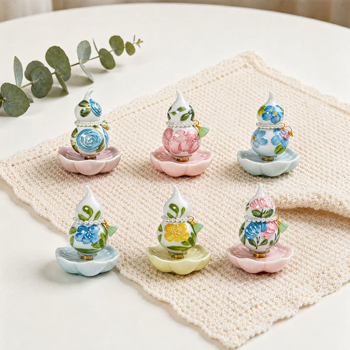 Buddha Stones Zucca di ceramica dipinta a mano a forma di peonia, simbolo di prosperità e vita consapevole. - image 14
