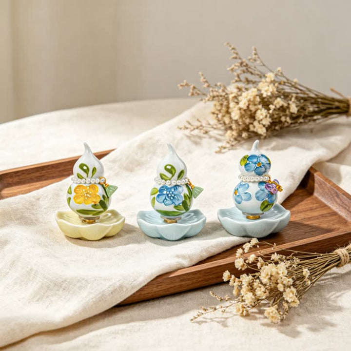 Buddha Stones Zucca di ceramica dipinta a mano a forma di peonia, simbolo di prosperità e vita consapevole. - image 15
