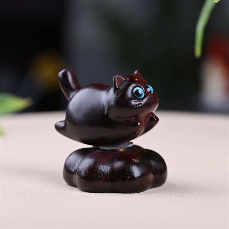 Buddha Stones Tazza da tè girevole in legno di sandalo per gattini, piccola, per meditazione, decorazione con animali carini - Marrone, circa 6*5,5*6 cm - image 1