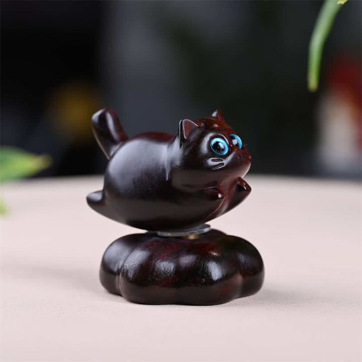 Buddha Stones Tazza da tè girevole in legno di sandalo per gattini, piccola, per meditazione, decorazione con animali carini - Marrone, circa 6*5,5*6 cm - image 1