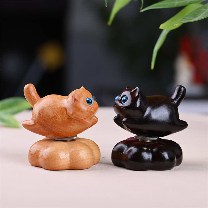 Buddha Stones Tazza da tè girevole in legno di sandalo per gattini, piccola, per meditazione, decorazione con animali carini - image 11