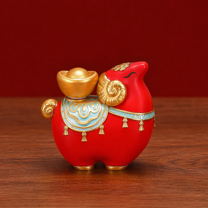Buddha Stones Statuetta portafortuna a forma di animale, simbolo dello zodiaco cinese: capra, pecora, lingotto, zucca, moneta di rame, sacchetto portafortuna, prosperità. - Pecora rossa di buon auspicio - image 1