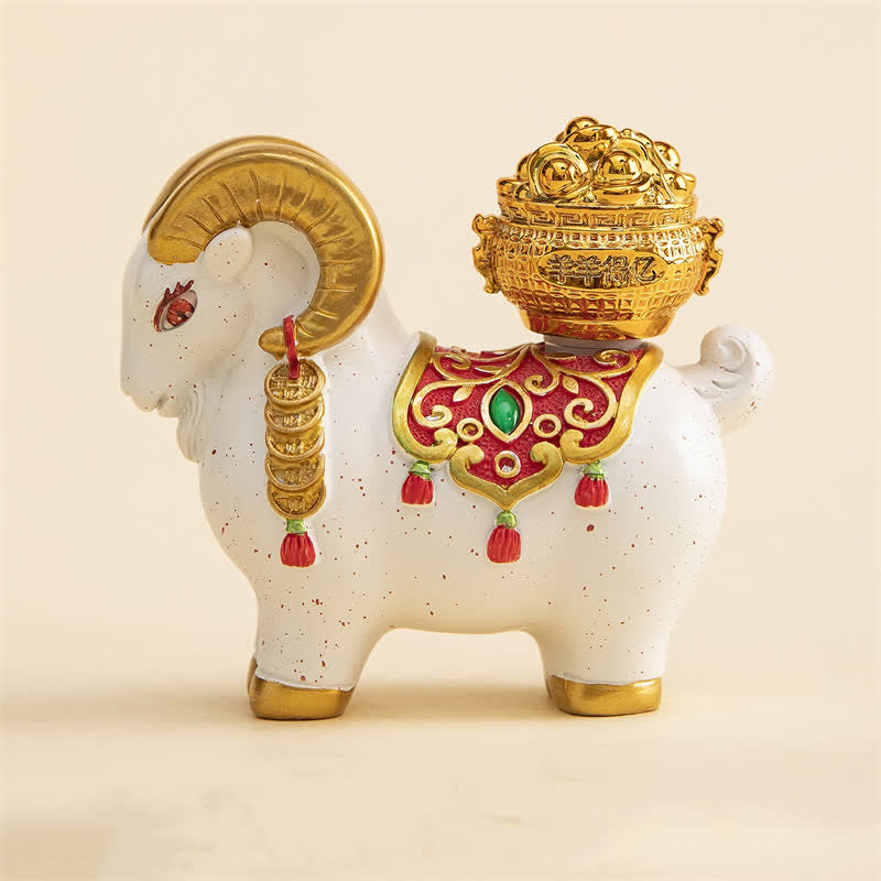 Buddha Stones Capra o pecora zodiacale in resina con sacchetto portafortuna, graziosa decorazione a forma di animale - Pecora della prosperità - Bianca - image 14