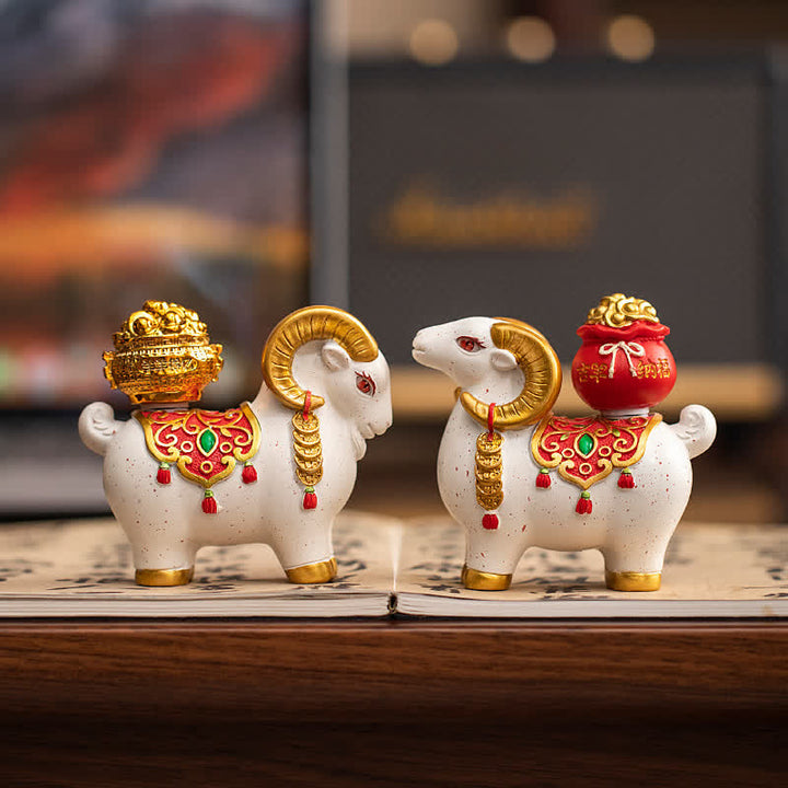 Buddha Stones Capra o pecora zodiacale in resina con sacchetto portafortuna, graziosa decorazione a forma di animale - image 18