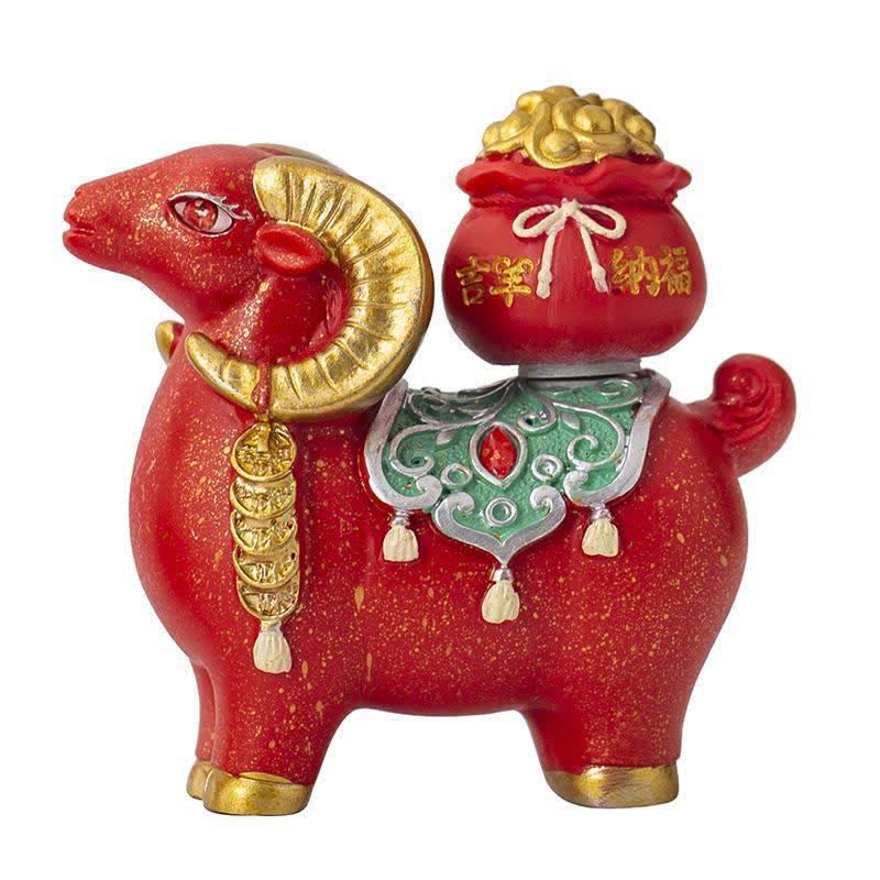 Buddha Stones Capra o pecora zodiacale in resina con sacchetto portafortuna, graziosa decorazione a forma di animale - image 11