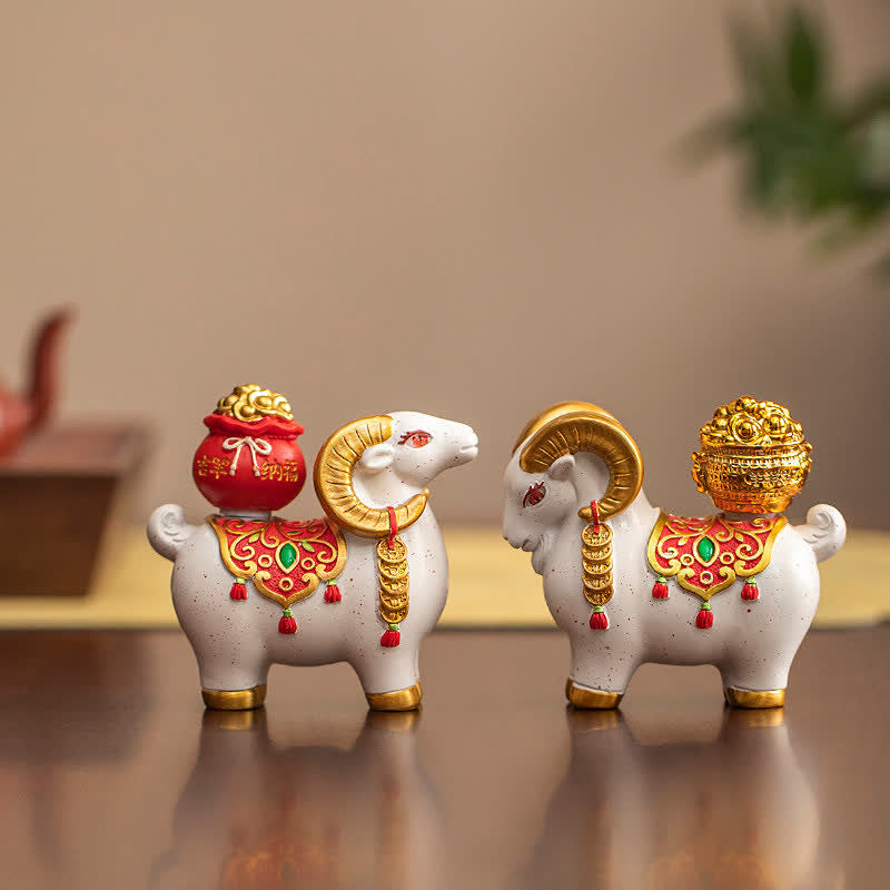 Buddha Stones Capra o pecora zodiacale in resina con sacchetto portafortuna, graziosa decorazione a forma di animale - image 19