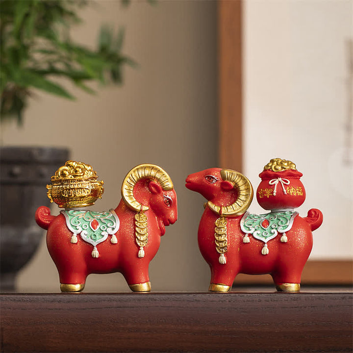 Buddha Stones Capra o pecora zodiacale in resina con sacchetto portafortuna, graziosa decorazione a forma di animale - image 12