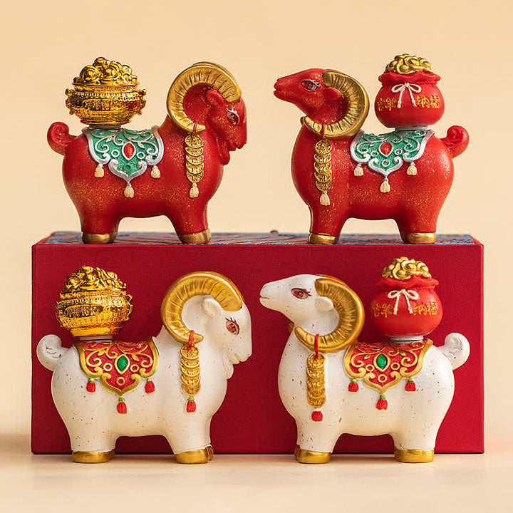 Buddha Stones Capra o pecora zodiacale in resina con sacchetto portafortuna, graziosa decorazione a forma di animale - image 21