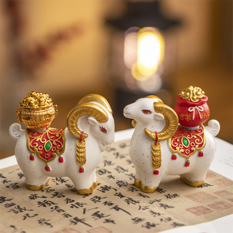 Buddha Stones Capra o pecora zodiacale in resina con sacchetto portafortuna, graziosa decorazione a forma di animale - image 20