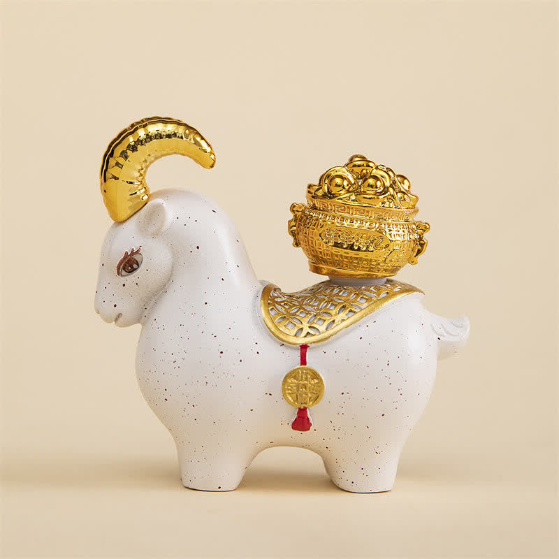 Buddha Stones Lingotto di resina a forma di zucca portafortuna con segno zodiacale di capra e pecora, decorazione da scrivania a forma di animale carino. - Lingotto di capra bianca - image 15