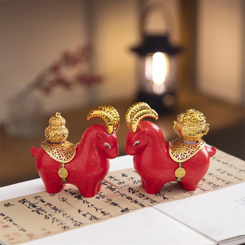 Buddha Stones Lingotto di resina a forma di zucca portafortuna con segno zodiacale di capra e pecora, decorazione da scrivania a forma di animale carino. - image 14