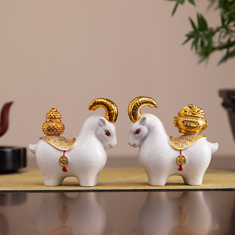 Buddha Stones Lingotto di resina a forma di zucca portafortuna con segno zodiacale di capra e pecora, decorazione da scrivania a forma di animale carino. - image 18