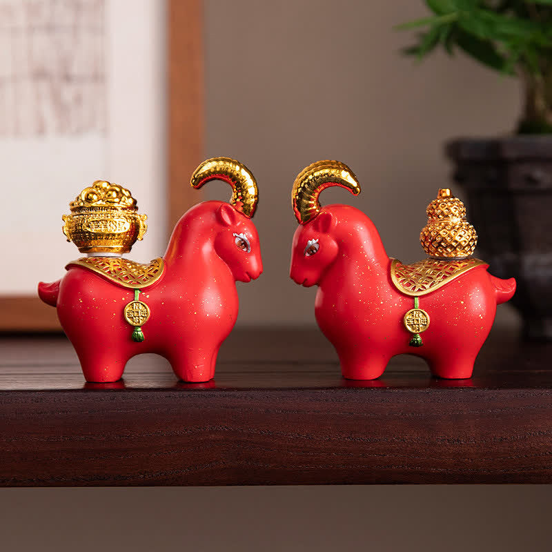 Buddha Stones Lingotto di resina a forma di zucca portafortuna con segno zodiacale di capra e pecora, decorazione da scrivania a forma di animale carino. - image 13