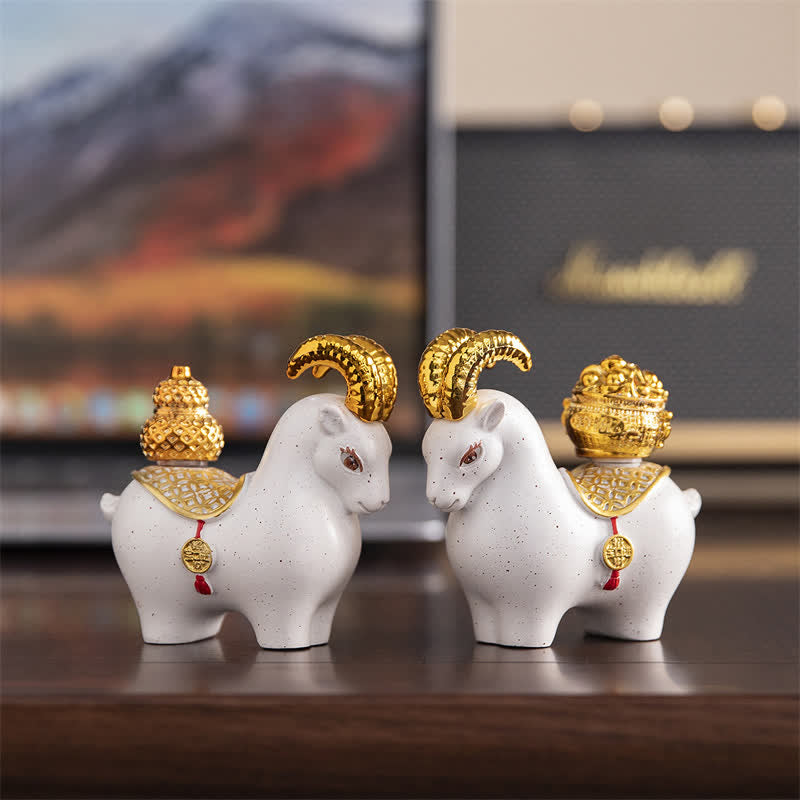 Buddha Stones Lingotto di resina a forma di zucca portafortuna con segno zodiacale di capra e pecora, decorazione da scrivania a forma di animale carino. - image 17