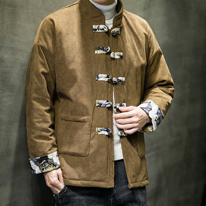 Buddha Stones Giacca da uomo bianca tinta unita con colletto alla coreana, stile Tang, casual autunno/inverno, con tasche. - image 19
