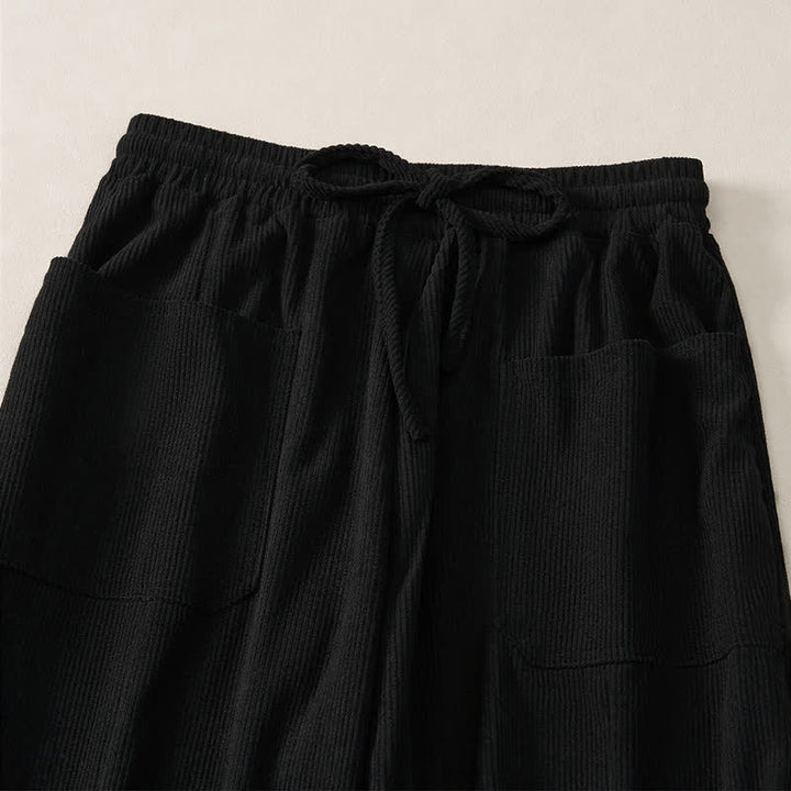 Buddha Stones Pantaloni corti da donna a tinta unita con coulisse, ideali per autunno/inverno, modello harem con tasche. - image 10