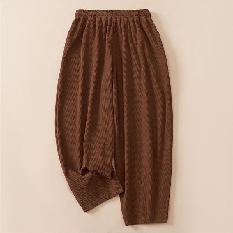 Buddha Stones Pantaloni corti da donna a tinta unita con coulisse, ideali per autunno/inverno, modello harem con tasche. - image 1