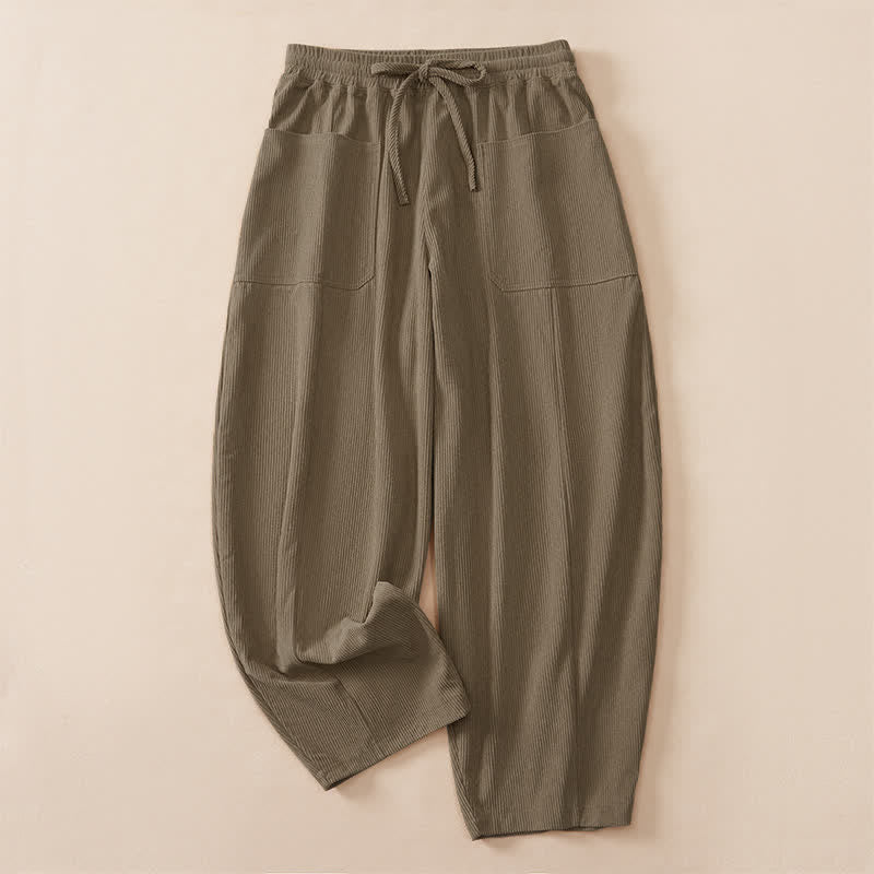 Buddha Stones Pantaloni corti da donna a tinta unita con coulisse, ideali per autunno/inverno, modello harem con tasche. - Cachi scuro - US14, UK/AU18, EU46 (2XL) - image 15