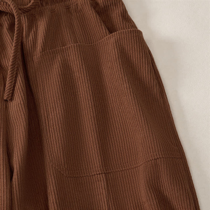Buddha Stones Pantaloni corti da donna a tinta unita con coulisse, ideali per autunno/inverno, modello harem con tasche. - image 4