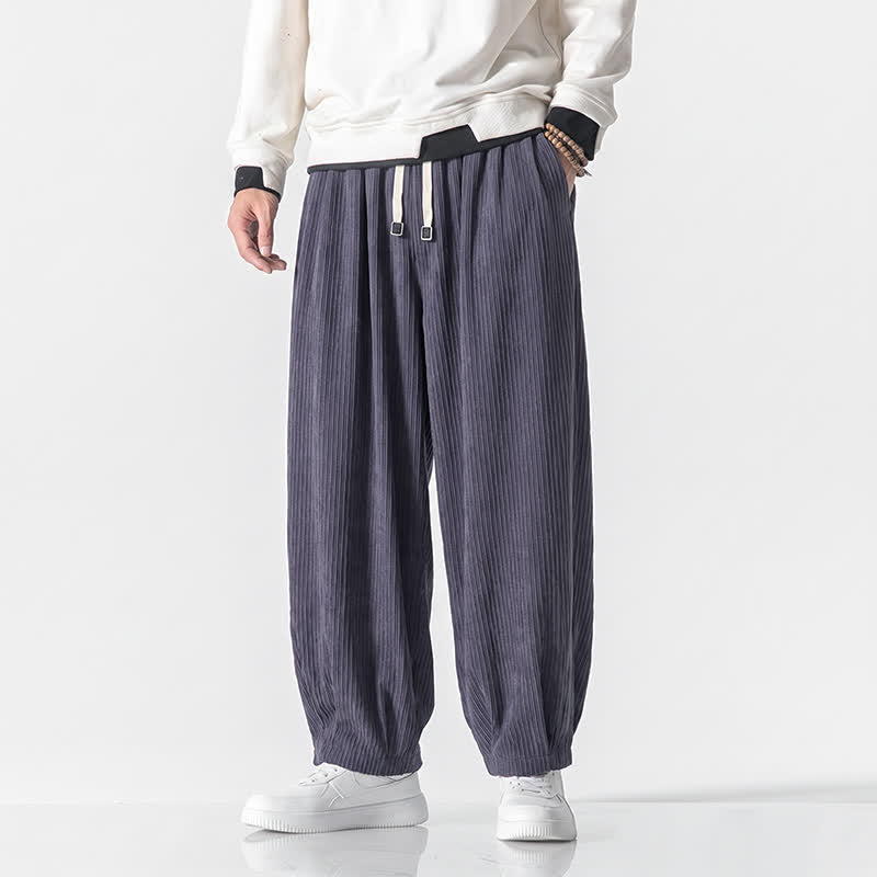 Buddha Stones Pantaloni harem da uomo in velluto a coste, stile vintage, con coulisse, per autunno/inverno, casual, vintage, con tasche. - Grigio scuro - US/UK/AU50, EU60 (6XL) - image 0