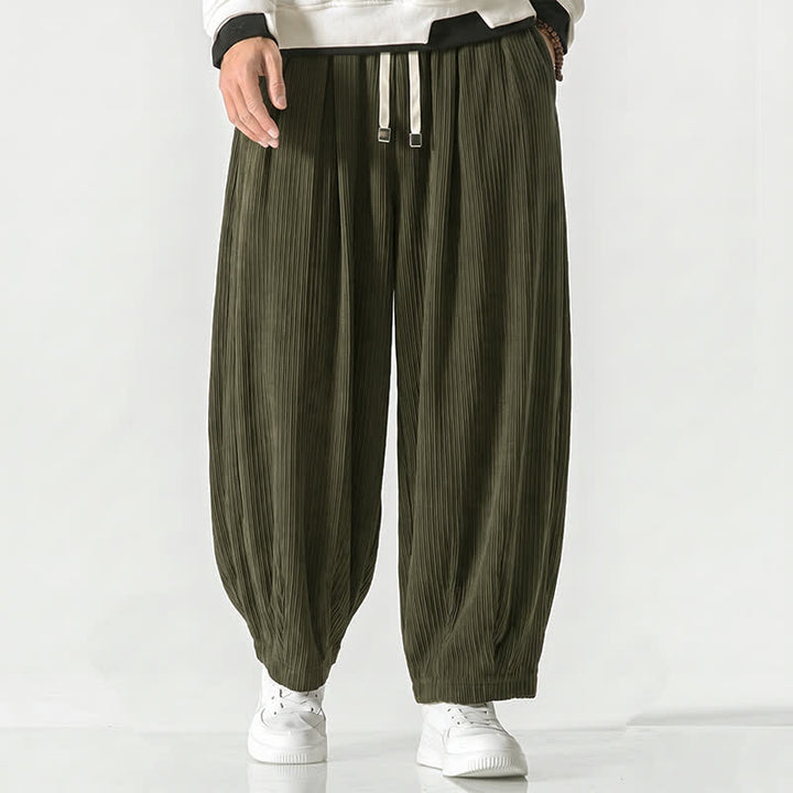 Buddha Stones Pantaloni harem da uomo in velluto a coste, stile vintage, con coulisse, per autunno/inverno, casual, vintage, con tasche. - Verde oliva scuro - US/UK/AU50, EU60 (6XL) - image 13