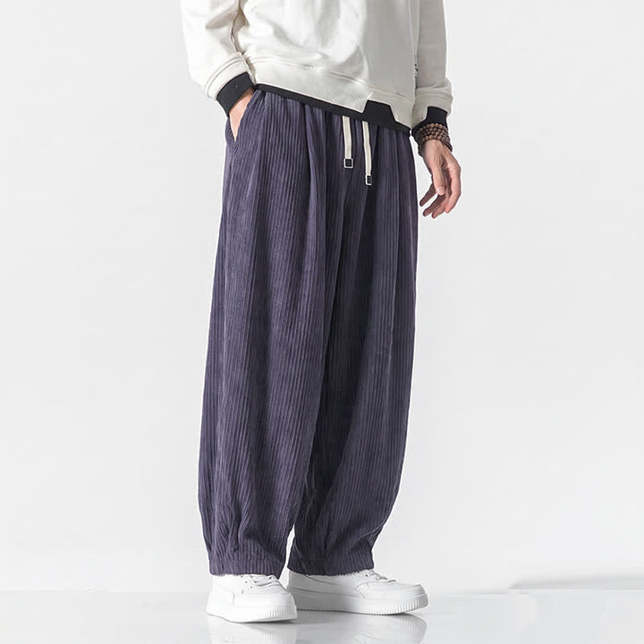 Buddha Stones Pantaloni harem da uomo in velluto a coste, stile vintage, con coulisse, per autunno/inverno, casual, vintage, con tasche. - image 2