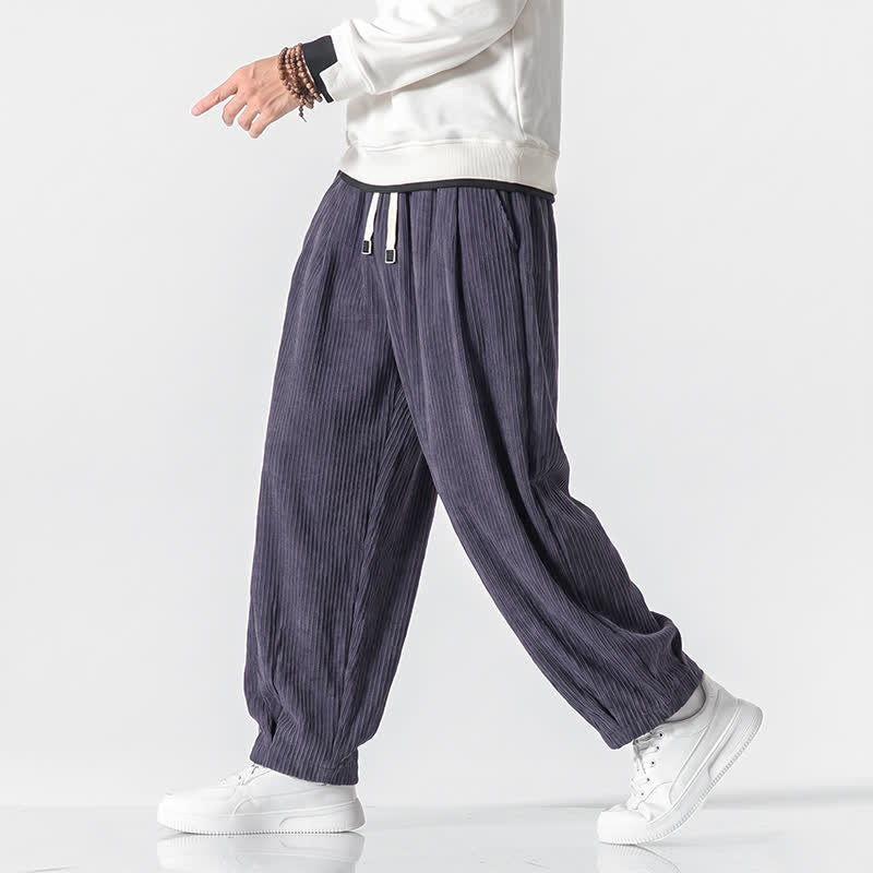Buddha Stones Pantaloni harem da uomo in velluto a coste, stile vintage, con coulisse, per autunno/inverno, casual, vintage, con tasche. - image 3
