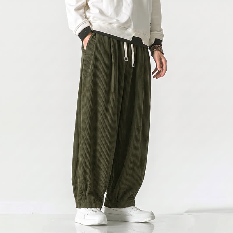 Buddha Stones Pantaloni harem da uomo in velluto a coste, stile vintage, con coulisse, per autunno/inverno, casual, vintage, con tasche. - image 14
