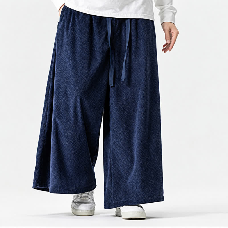 Buddha Stones Pantaloni da uomo a gamba larga con coulisse, classici, in velluto a coste tinta unita, ideali per autunno/inverno. - image 2