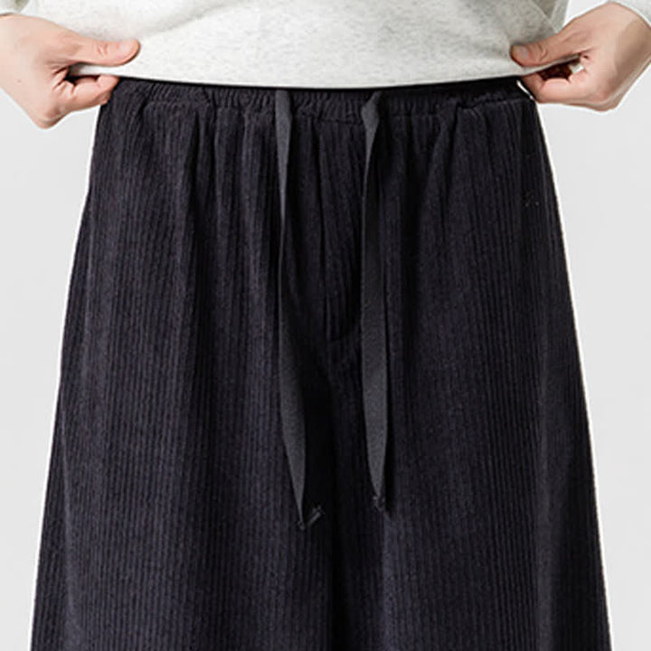 Buddha Stones Pantaloni da uomo a gamba larga con coulisse, classici, in velluto a coste tinta unita, ideali per autunno/inverno. - image 17