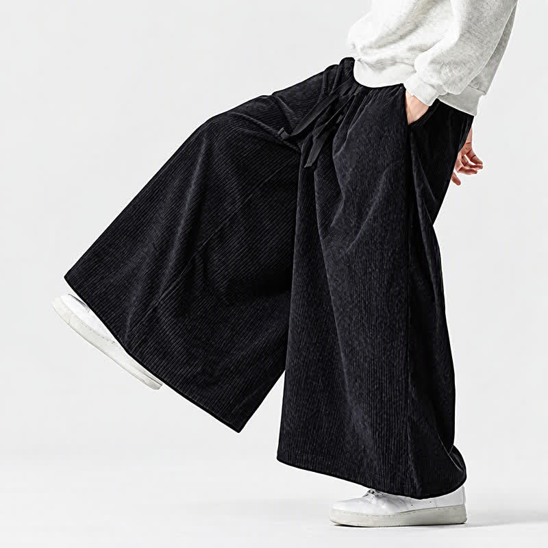 Buddha Stones Pantaloni da uomo a gamba larga con coulisse, classici, in velluto a coste tinta unita, ideali per autunno/inverno. - image 14